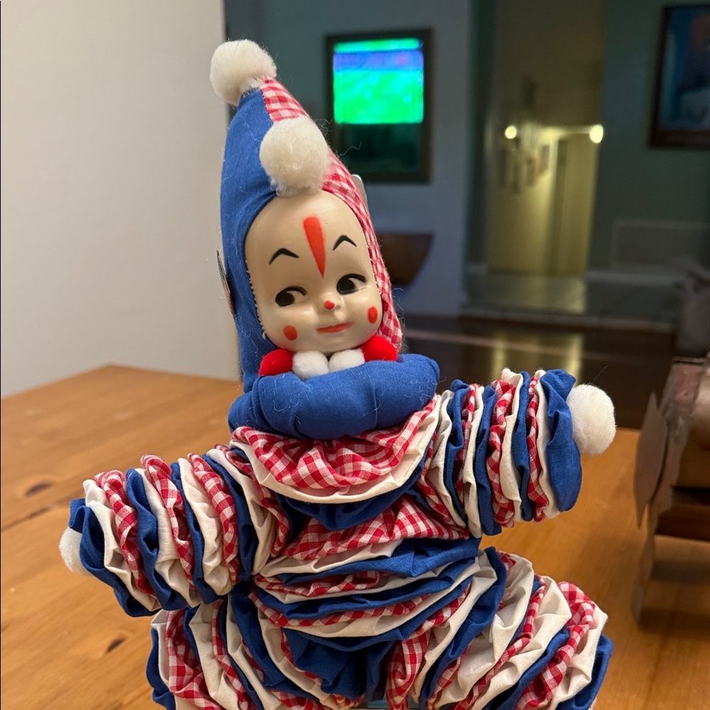 Colorful  YoYo Vintage Clown Doll with Ruffled Outfit